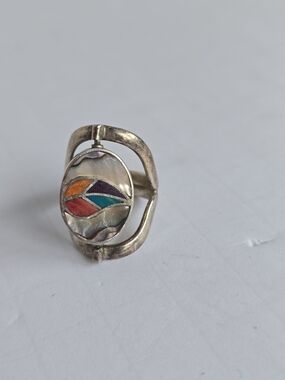 Sterling Silver Multicolor Inlay 950 Mexican Silver Spinner Ring 8